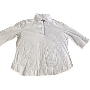 Pendleton Womens 2X White Pullover Blouse 3/4 Sleeve Popover Top Casual Cotton